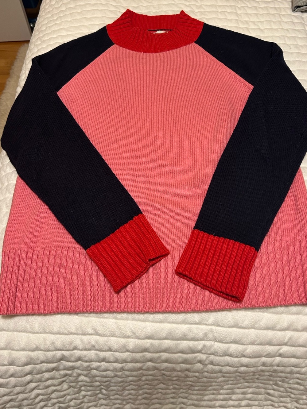 Boden Womens Colorblock Crewneck Sweater - Pink, Navy & Red